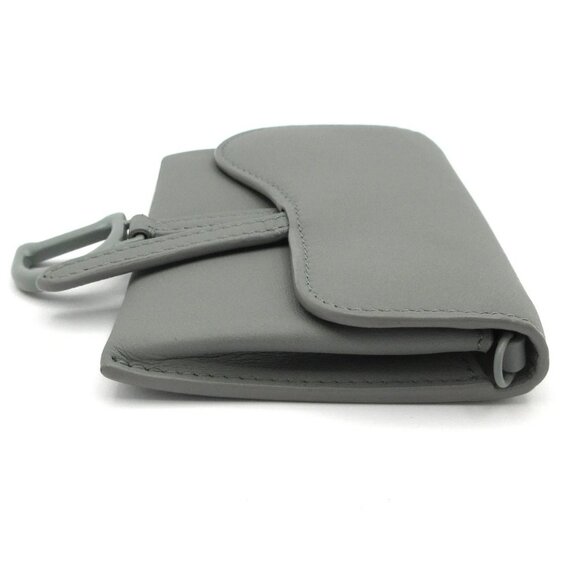 Auth DIOR/ChristianDior Saddle Gray Leather Coin Case - Picture 9 of 15
